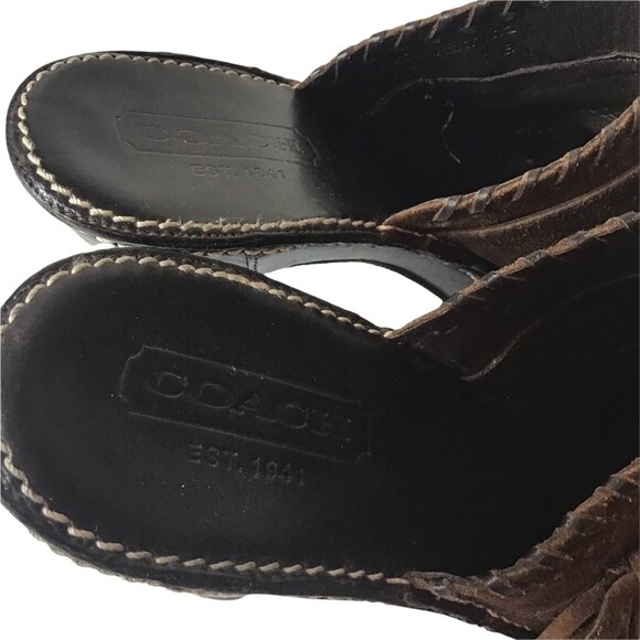 Coach Katryna Brown Suede Fringe Mule Clog Heels Boho Buckle Slip On 7B - Picture 5 of 9